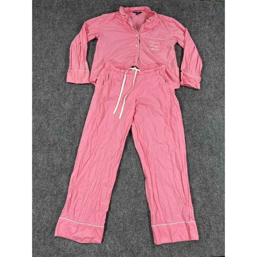 Ame and Lulu Pajama Set Womens XS Pink Tennis Sleep Repeat Cotton Shirt‎ Pants